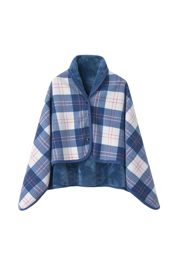 Womens Shawl Wraps Cardigan Double Layer Plush Lined Poncho Cape Plaid Blanket Home Fashion Outdoor Proof and Warm for Winter