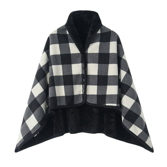 BWASD Womens Shawl Wraps Cardigan Double Layer Plush Lined Poncho Cape Plaid Blanket Home Fashion Outdoor Proof and Warm for Winter