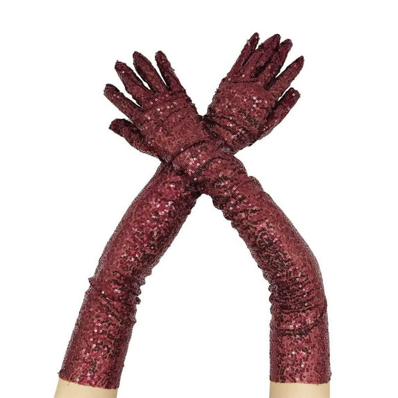 BWASD Womens Sparkly Gloves Long Gloves Elbow Length Sequins Elastic Glitter Bling Performance Gloves Fashion Dress Up Rave Party Hot Pink