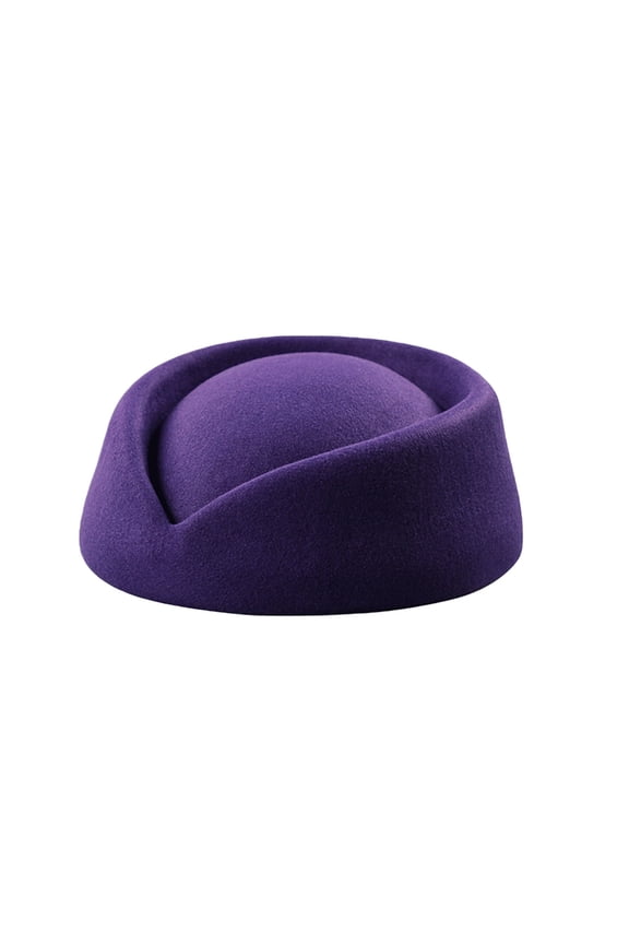 Womens Stewardess Pillbox Hat Solid Color Air Hostesses Caps Fedoras Fascinator Base Cocktail Wedding Bride Church Cap Purple
