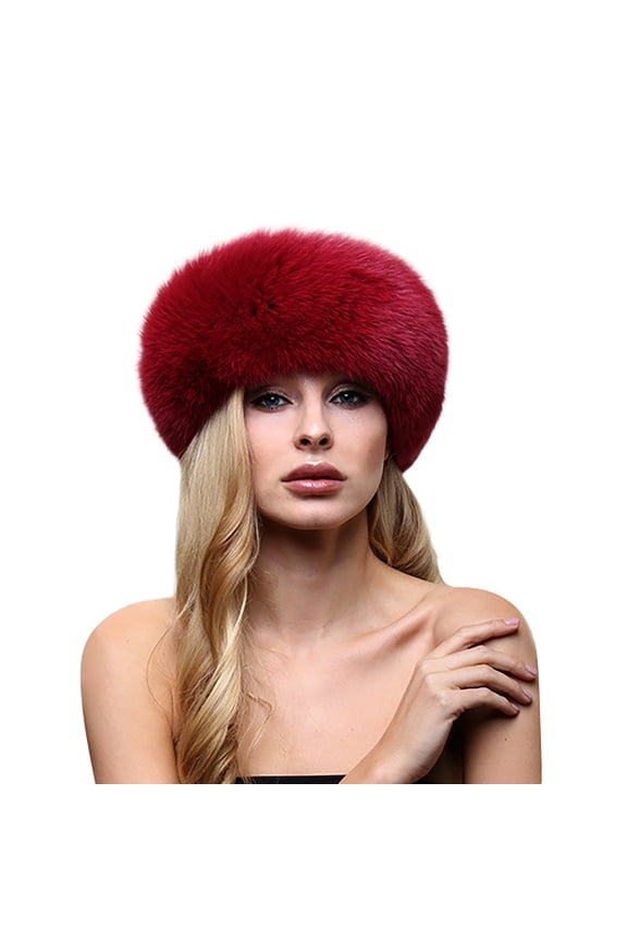 Womens Winter Faux Fur Bucket Hats Fuzzy Warm Trimmed Faux Mink Mongolian Cap Plush Russian Hat Fashion Accessories for Outdoor Red