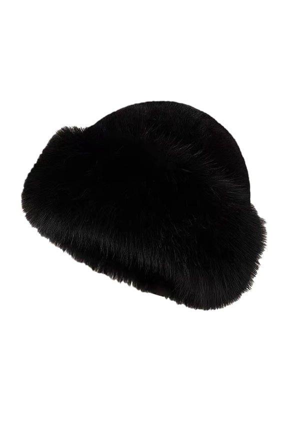 Womens Winter Faux Fur Bucket Hats Fuzzy Warm Trimmed Faux Mink Mongolian Cap Plush Russian Hat Fashion Accessories for Outdoor Winter Black