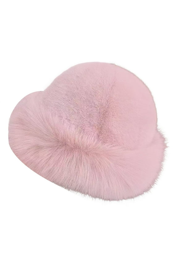 Womens Winter Faux Fur Bucket Hats Fuzzy Warm Trimmed Faux Mink Mongolian Cap Plush Russian Hat Fashion Accessories for Outdoor Winter Pink