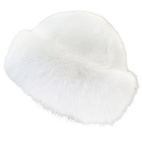 BWASD Womens Winter Faux Fur Bucket Hats Fuzzy Warm Trimmed Faux Mink Mongolian Cap Plush Russian Hat Fashion Accessories for Outdoor Winter White