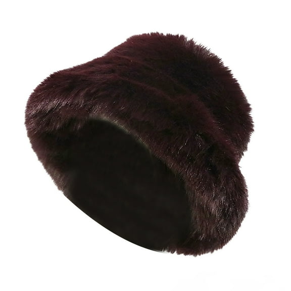 BWASD Womens Winter Faux Fur Bucket Hats Fuzzy Warm Trimmed Faux Mink Mongolian Cap Plush Wide Brimmed Fisherman Hat Fashion Korean Style Winter Red