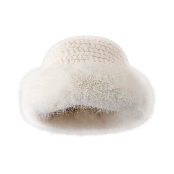 BWASD Womens Winter Faux Fur Bucket Hats Fuzzy Warm Trimmed Faux Mink Snow Cap Cute Plush Wide Brimmed Fisherman Hat Fashion Korean Style Winter White
