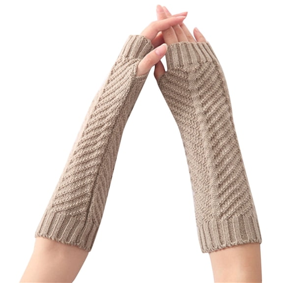 BWASD Womens Winter Fingerless Knitted Gloves Simple Solid Color Half Finger Wrist Arm Warmers With Thumb Hole Thick Warm for Cold Weather Gray