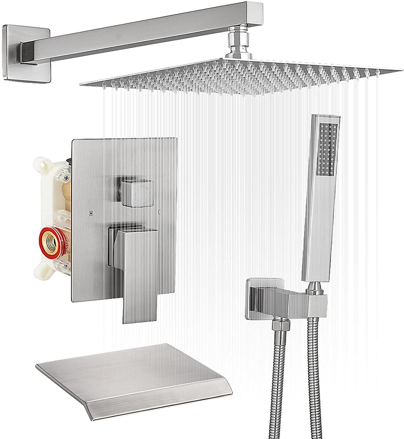 Brushed Nickel 10-Inch Rain Shower System with Handheld and Valve