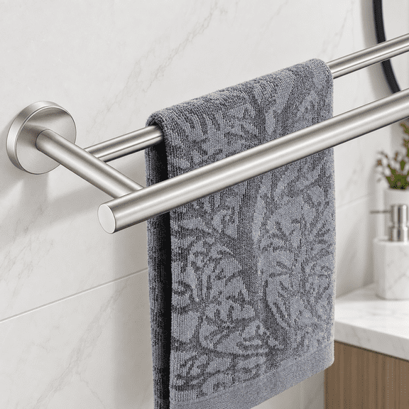 BWE 24 in. Double Towel Bar Wall Mounted Bathroom Towel Holder, Brushed Nickel