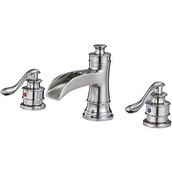 BWE 3 Hole Widespread Bathroom Faucet Brushed Nickel 8 Inch Waterfall with Water Supply Line Two Handle Bath Lavatory Sink Mixer Tap