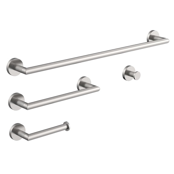 BWE 4 Piece Brushed Nickel Bathroom Hardware Set, 23.6 Inch Wall Mount Towel Bar, Toilet Paper Holder & Robe Hook, Modern Stainless Steel Bath Accessory Kit