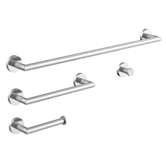 BWE 4 Piece Brushed Nickel Bathroom Hardware Set, 23.6 Inch Wall Mount Towel Bar, Toilet Paper Holder & Robe Hook, Modern Stainless Steel Bath Accessory Kit