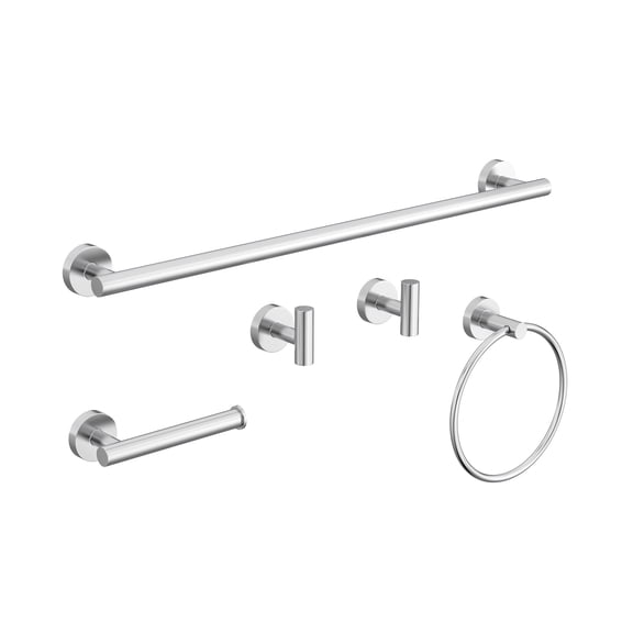 BWE 5-Piece Bathroom Hardware Set 23.6 inch Towel Bar Towel Rack Set Modern Robe Hook Kit Stainless Steel Wall Mounted Ring Towel Bar, Brushed Nickel