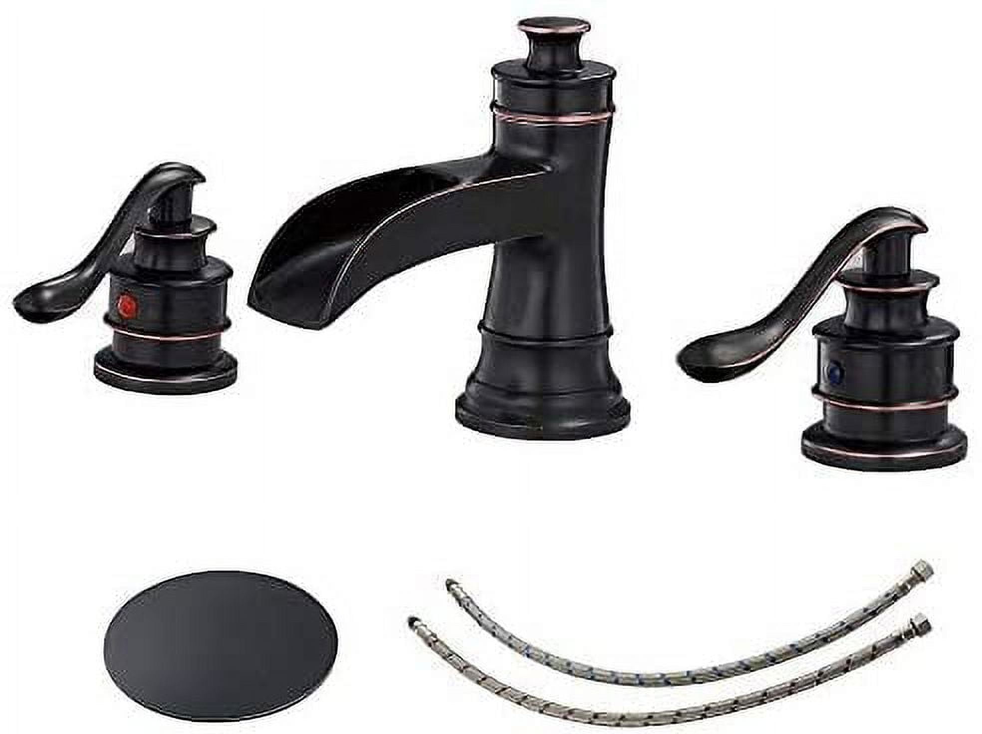 BWE 8 Inch Widespread Bathroom Faucet Oil Rubbed Bronze with Pop Up Drain and Supply Hose Lead-Free Two-Handle 3 Holes Waterfall Bathroom Sink Faucet Lavatory Mixer Tap
