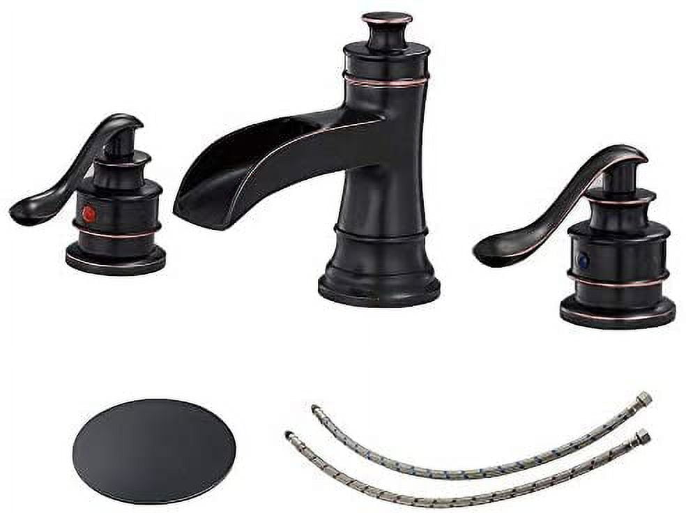 Oil Rubbed Bronze Waterfall Widespread Bathroom Faucet with Pop-Up Drain