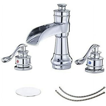 BWE 8 Inch Widespread Bathroom Faucet with Pop Up Drain with Overflow and Supply Line Waterfall 3 Holes Two-Handle Sink Faucets Lead-free Polished Chrome Lavatory Mixer Tap