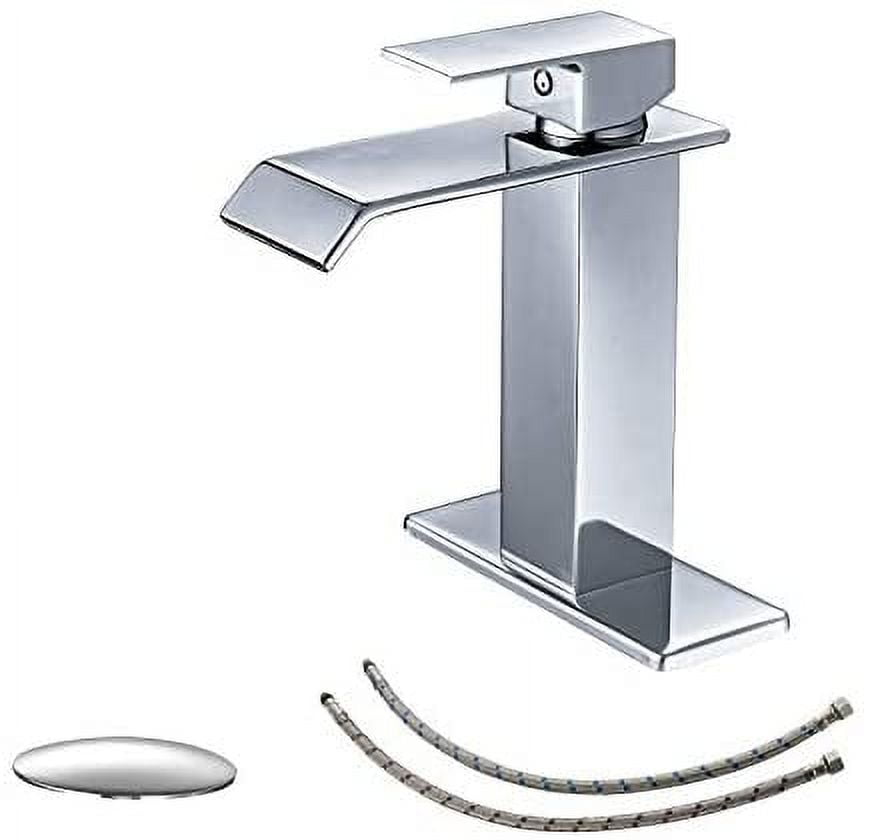Polished Chrome Single-Handle Waterfall Bathroom Faucet with Drain