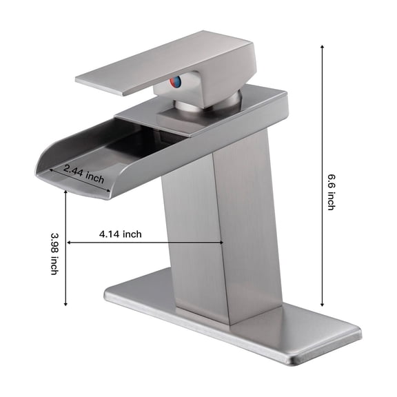 BWE Bathroom Sink Faucet Brushed Nickel Waterfall with Pop Up Drain Assembly and Supply Line Single Handle Single Hole Bathroom Faucets Deck Mount Lavatory Mixer Tap