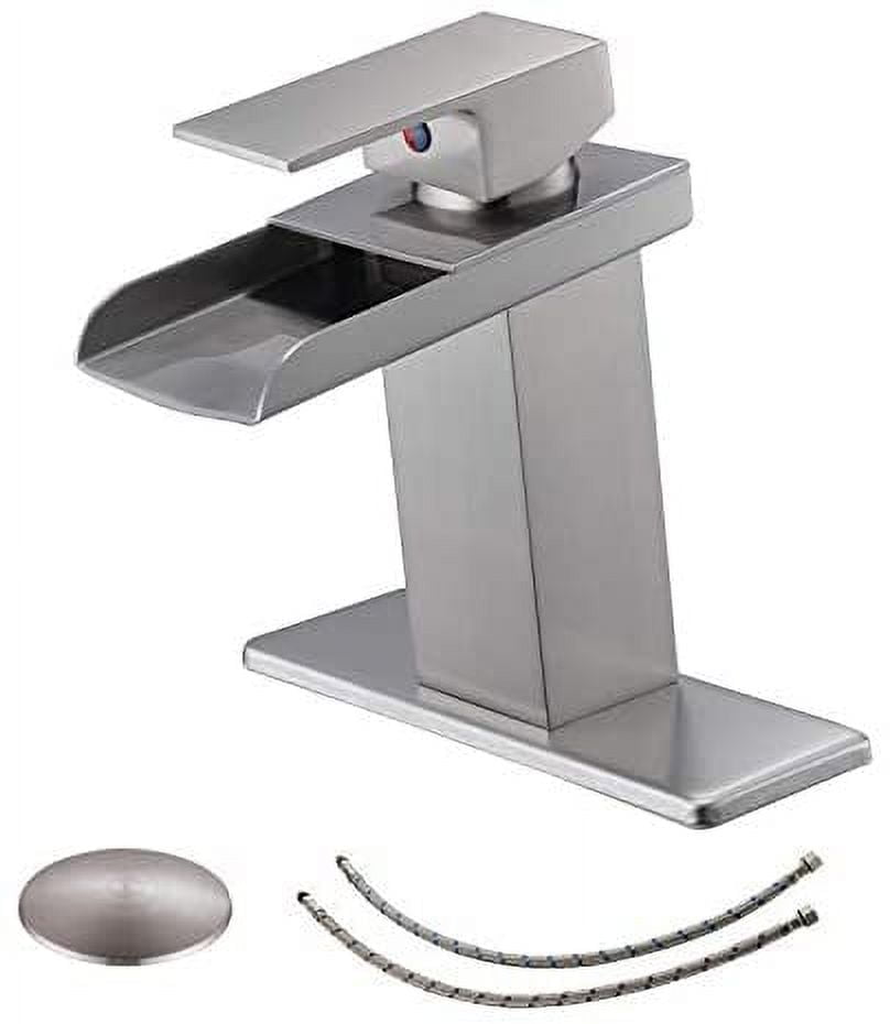 Brushed Nickel Single-Handle Waterfall Bathroom Faucet with Pop-Up Drain