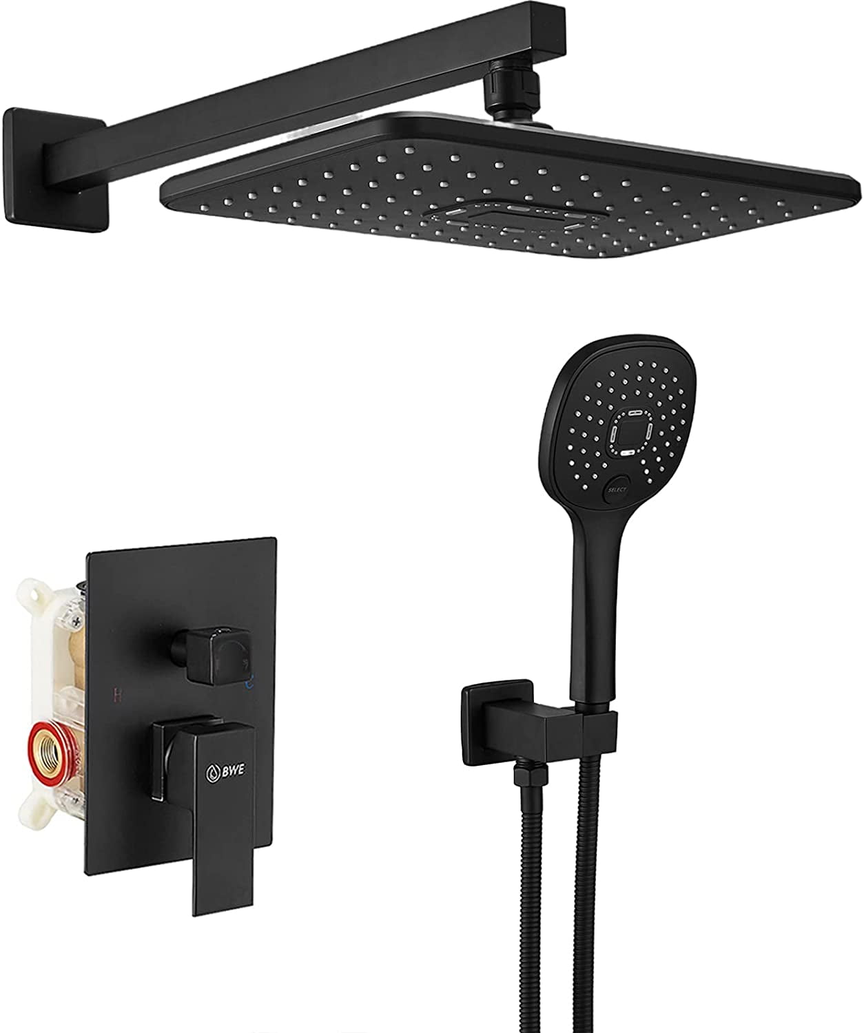Matte Black Stainless Steel Rain Shower System with Handheld