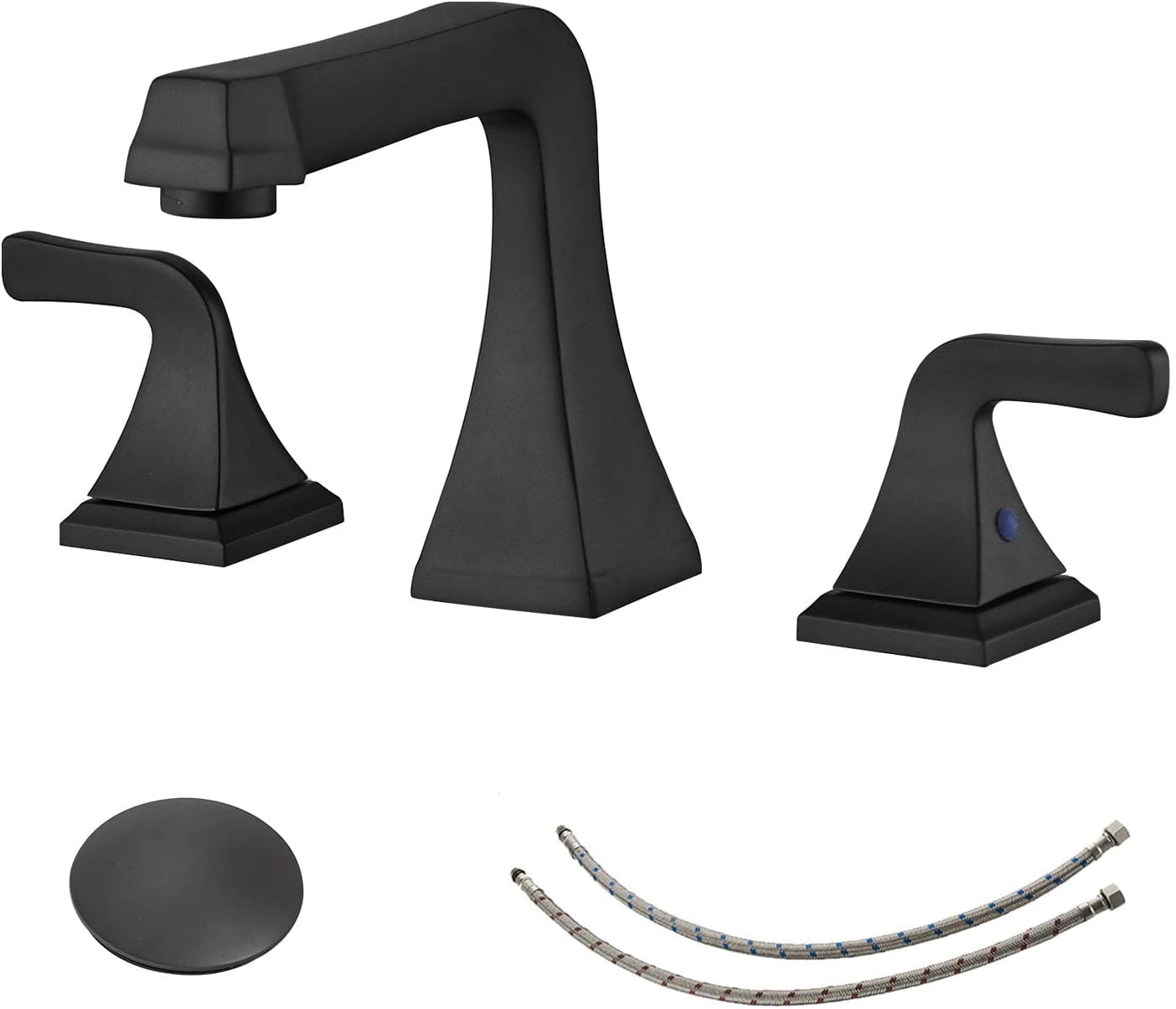 Matte Black Widespread Double Handle Bathroom Faucet with Pop-Up Drain