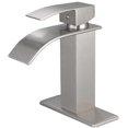 thumbnail image 1 of BWE Brushed Nickel Bathroom Faucet Modern Waterfall Single Hole Faucet for Bathroom Sink Single Handle Lavatory Bath Faucet Lead-Free, 1 of 7