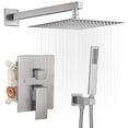 thumbnail image 1 of BWE Brushed Nickel Shower Faucet 10 Inch Square Luxury Rain Mixer Shower System Sets Complete 2-Functions Pressure Balancing Wall Mount Rainfall Rough-in Valve Body and Trim Included, 1 of 9