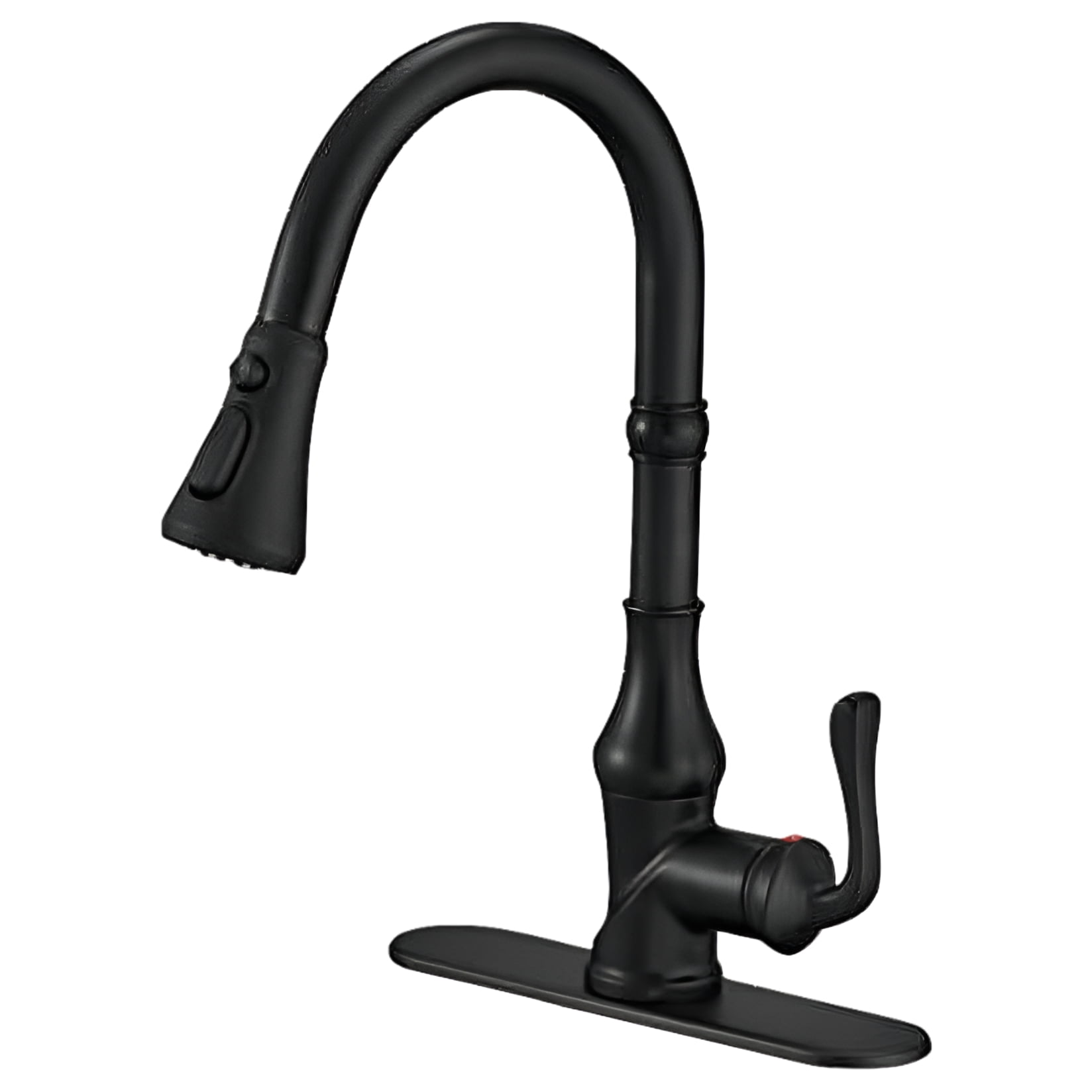 Matte Black Single-Handle Pull-Down Kitchen Faucet with Deck Plate