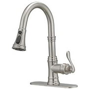 BWE Kitchen Faucet with Pull Out Sprayer 3 Spray Modes Brushed Nickel Single Handle Singe Lever High Arc Kitchen Sink Faucet with Deck Plate Lead-Free Commercial Bar Farmhouse Pull Down Sprayer