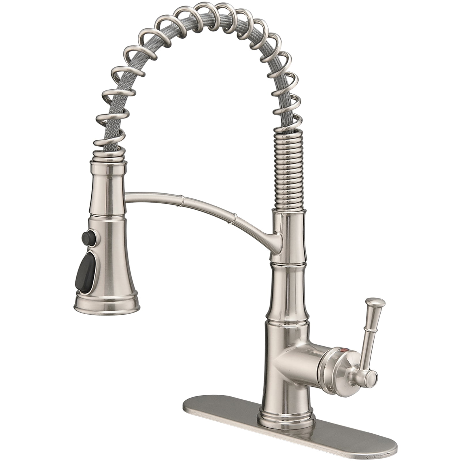 Brushed Nickel Single-Handle Pull-Down Kitchen Faucet with Deck Plate