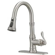 BWE Kitchen Faucet with Pull Out Sprayer 3 Spray Modes Brushed Nickel Single Handle Singe Lever High Arc Kitchen Sink Faucet with Deck Plate Commercial Bar Farmhouse Pull Down Sprayer
