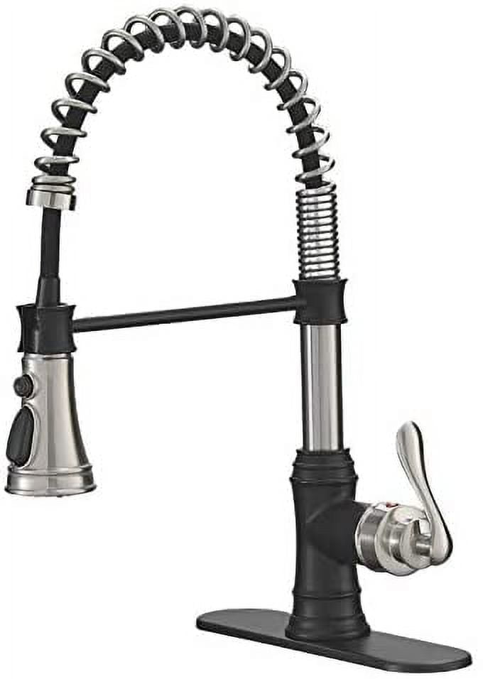 Brushed Nickel and Black Pull-Down Kitchen Faucet with Deck Plate
