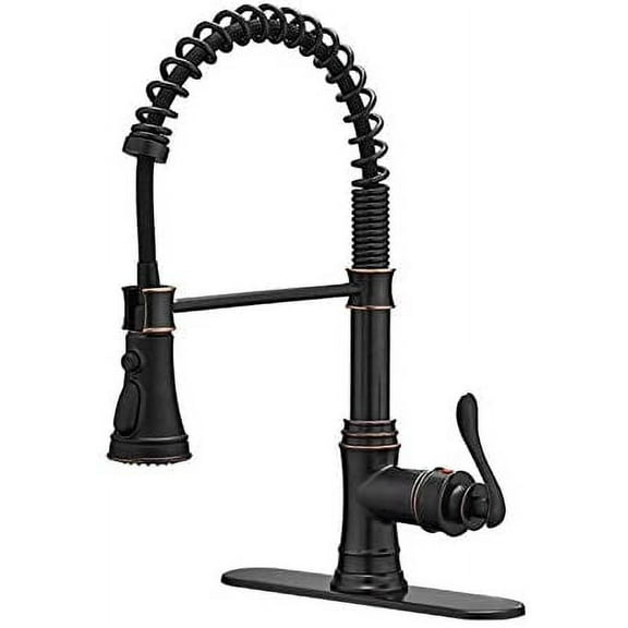 BWE Kitchen Sink Faucet with Deck Plate Oil Rubbed Bronze with Pull Down Sprayer 3 Spray Modes Single Handle Singe Lever High Arc Kitchen Faucet Lead-Free Farmhouse Commercial Bar Kitchen Faucets