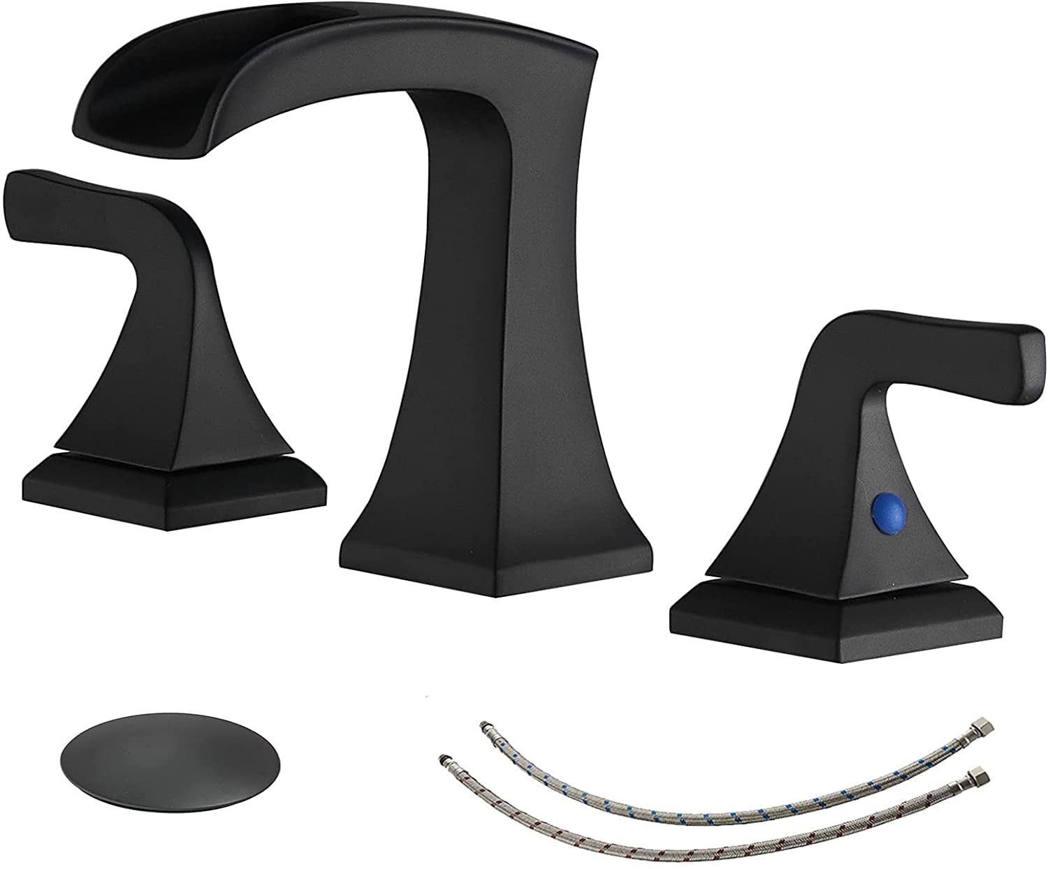 BWE Matte Black Widespread Bathroom Faucet 3 Holes 8 inch with Pop Up Drain Stopper with ...