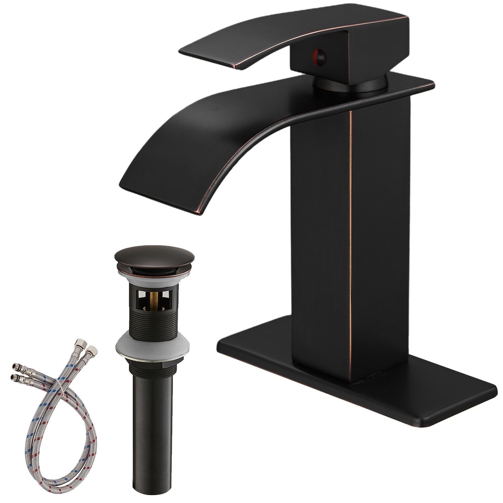 Oil Rubbed Bronze Single Handle Waterfall Bathroom Faucet with Drain