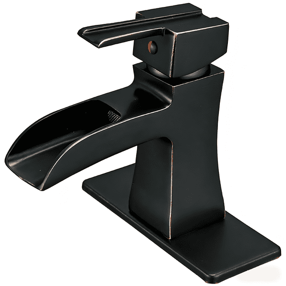 BWE Oil Rubbed Bronze Bathroom Faucet with Pop Up Drain Stopper Overflow Assembly and Supply Hose Bath Waterfall Single Hole Handle Farmhouse Bathroom Sink Faucet Lavatory Mixer Tap