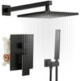 thumbnail image 1 of BWE Oil Rubbed Bronze Shower Faucet 10 Inch Square Luxury Rain Mixer Shower System Sets Complete 2-Functions Pressure Balancing Wall Mount Rainfall Rough-in Valve Body and Trim Included, 1 of 9