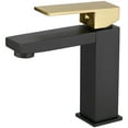 thumbnail image 1 of BWE Single Handle Single Hole Low-Arc Bathroom Faucet Bathroom Drip-Free Vanity Sink Faucet Modern in Matte Black & Gold, 1 of 11
