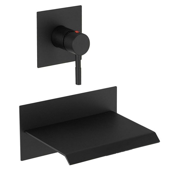 BWE Single Handle Wall Mount Spout Waterfall Tub Faucet Bathtub Filler in Matte Black