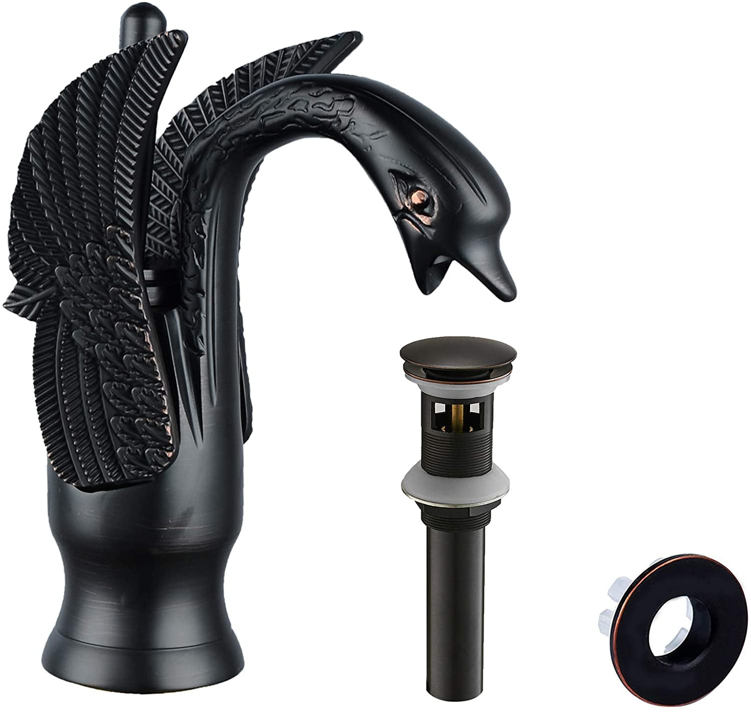 Cinwiny Swan Shape Bathroom Faucet - Oil Rubbed Bronze, Single Handle, Deck Mount For Sink
