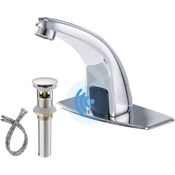 BWE Touchless Bathroom Faucet Automatic Sensor with Hole Cover Plate Chrome Hands Free Vanity Sink Faucets with Control Box and Temperature Mixer Bathroom Water Tap Commercial