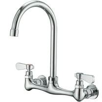 BWE Wall Mount Kitchen Faucet Polished Chrome 8 Inch Center Commercial Double Handle with Swivel Spout Sink Faucet Utility Laundry Restaurant Bar Mixer Tap Brass Constructed