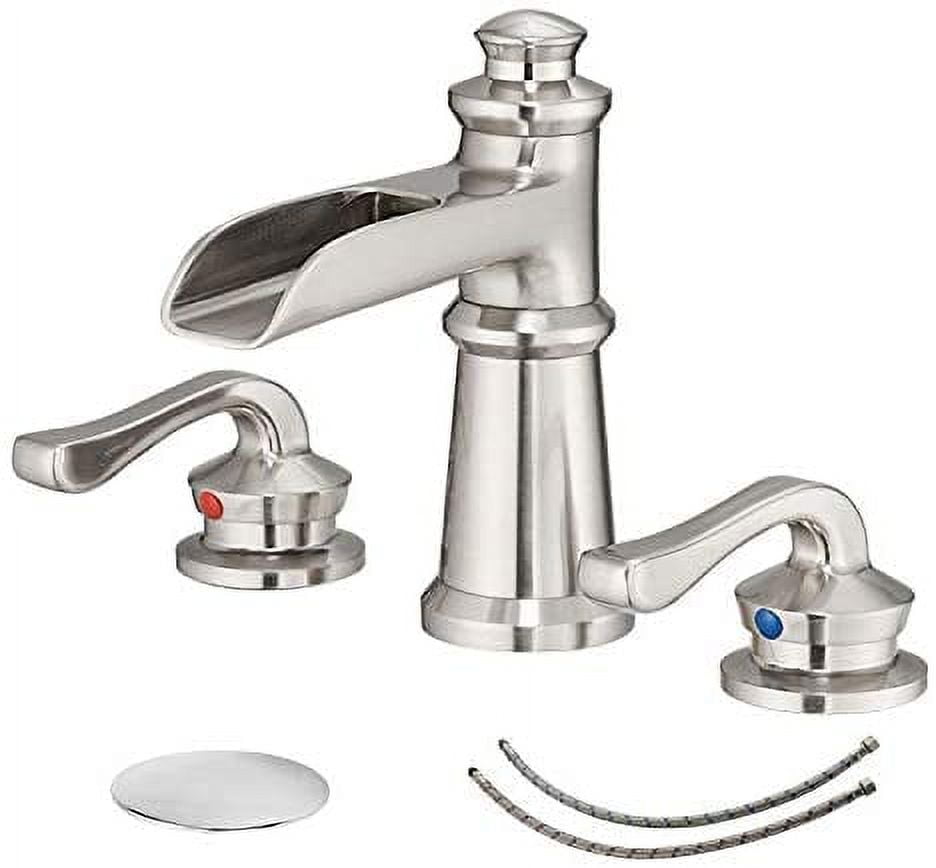 Brushed Nickel Waterfall Widespread 2-Handle Bathroom Faucet