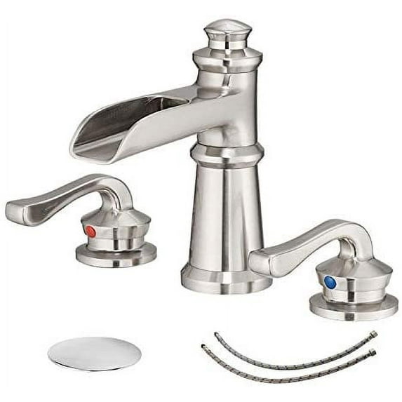 BWE Waterfall 8-16 Inch 3 Holes Two Handle Brushed Nickel Widespread Commercial Bathroom Sink Faucet