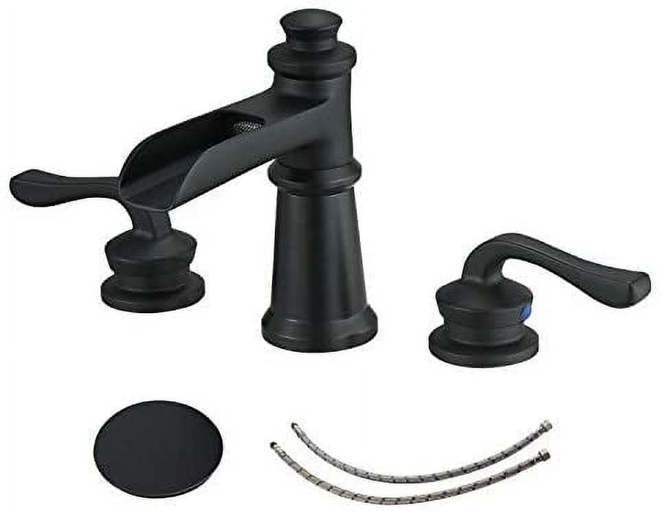 Matte Black Widespread Waterfall Bathroom Faucet with Lever Handles