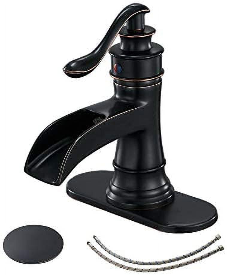 Oil Rubbed Bronze Single Handle Waterfall Bathroom Faucet with Pop-up Drain