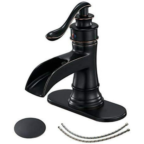 BWE Waterfall Oil Rubbed Bronze Bathroom Sink Faucet Single Handle One Hole Deck Mount Lavatory Commercial