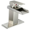thumbnail image 1 of BWE Waterfall Single Hole Single - Handle Low - Arc Bathroom Faucet With Supply Line In Brushed Nickel, 1 of 10