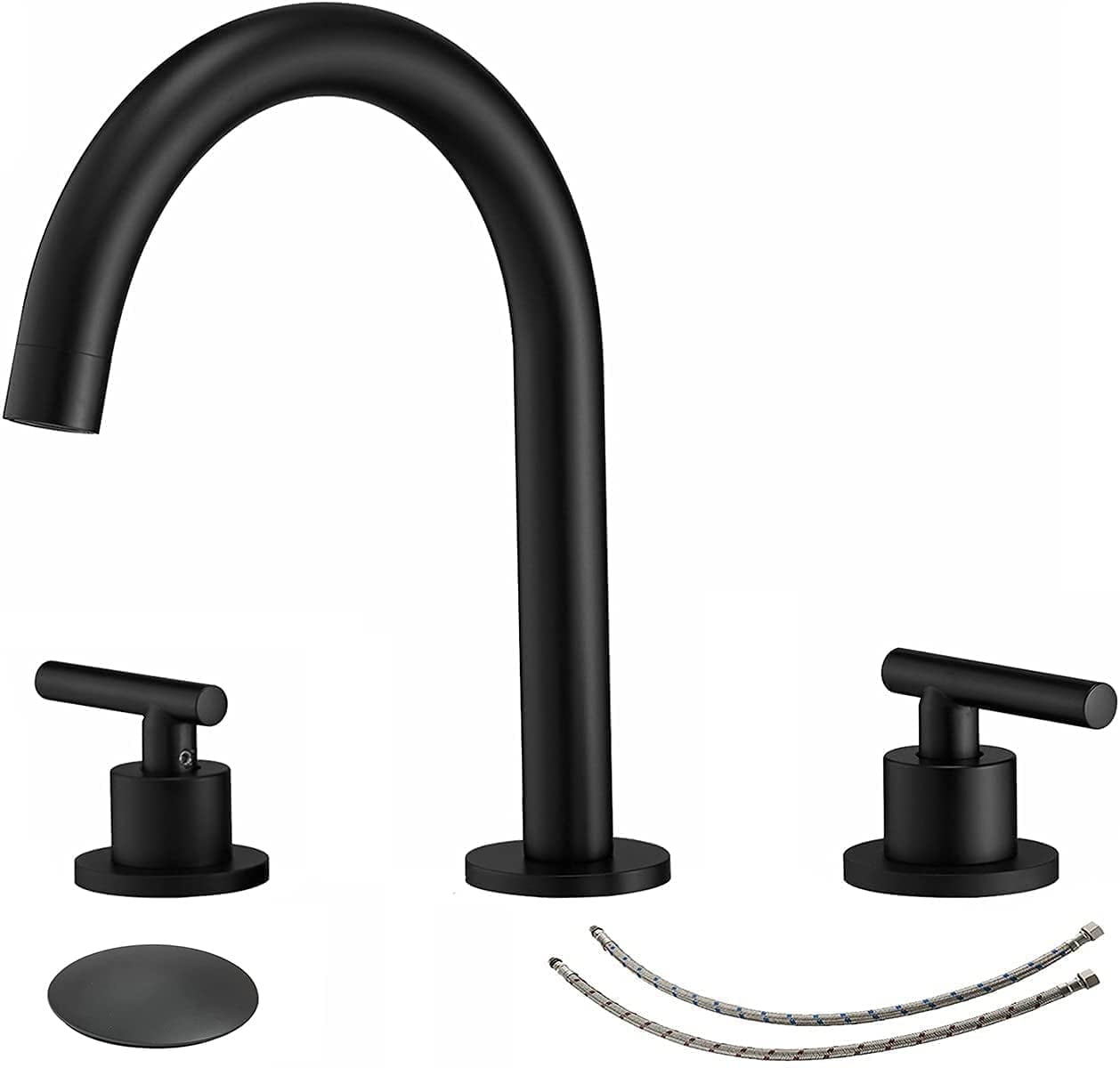 Matte Black Widespread Double Handle Bathroom Faucet with Pop-Up Drain