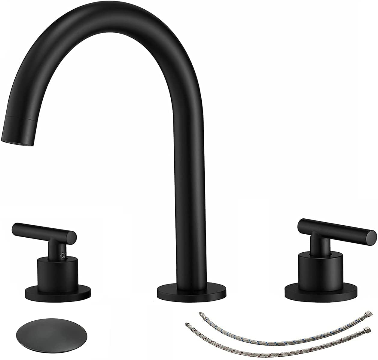 Matte Black Widespread Double Handle Bathroom Faucet with Pop-Up Drain